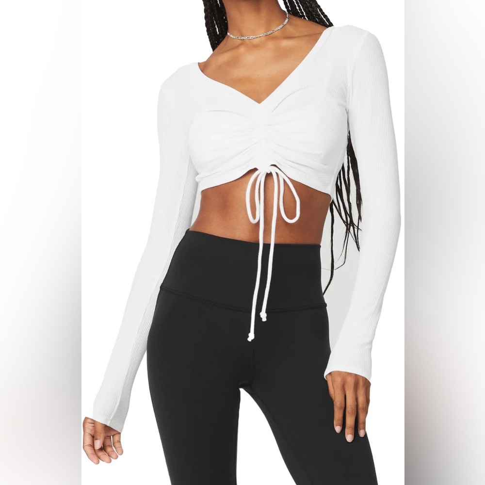 Alo Ribbed Cinch Long Sleeve Crop Top